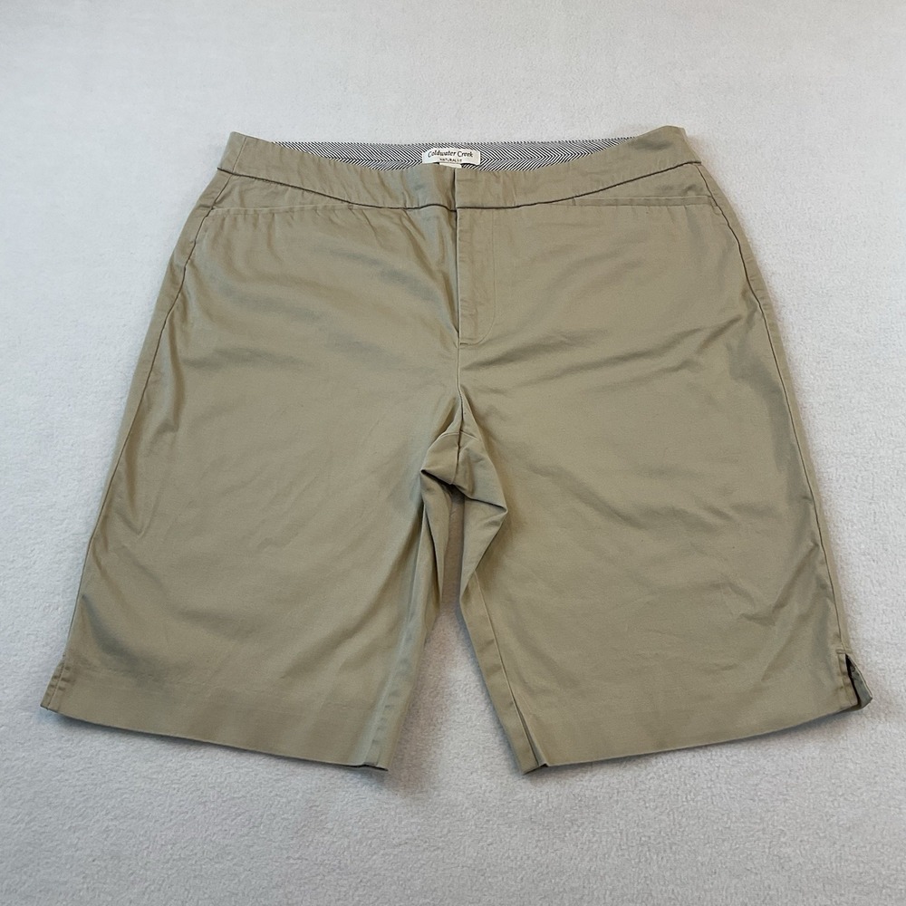 Coldwater Creek Shorts Womens 12 Beige Tan Natural Fit Bermuda Flat Front
